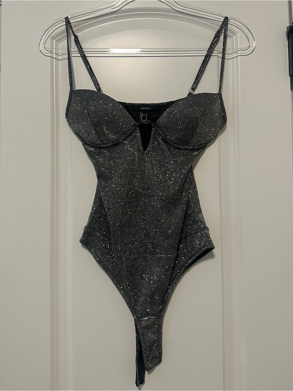 Forever 21 Black Glitter Underwire Bodysuit